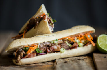 Beef banh mi with fresh cilantro