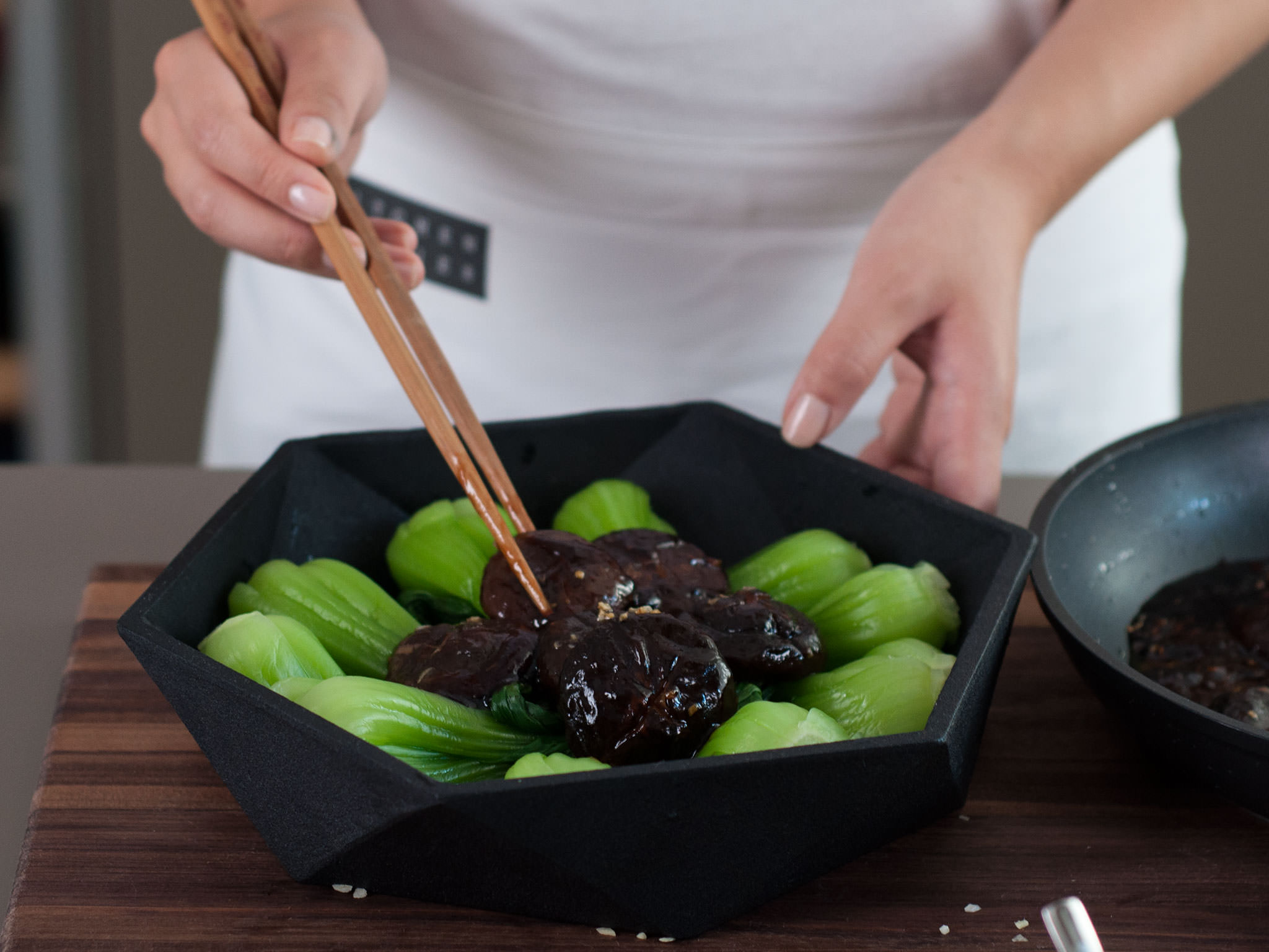 Blanched bok choy with shiitake mushrooms