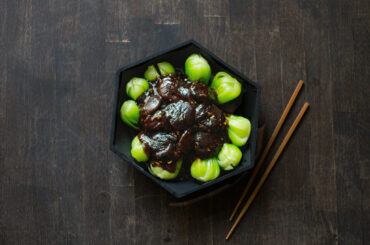 Blanched bok choy with shiitake mushrooms