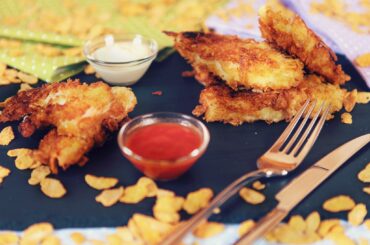 Cornflake-crusted crunchy fish sticks