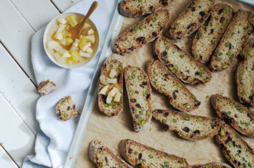 Cranberry pistachio biscotti with jam