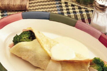 Ham and Broccoli Crepes with Mornay Sauce