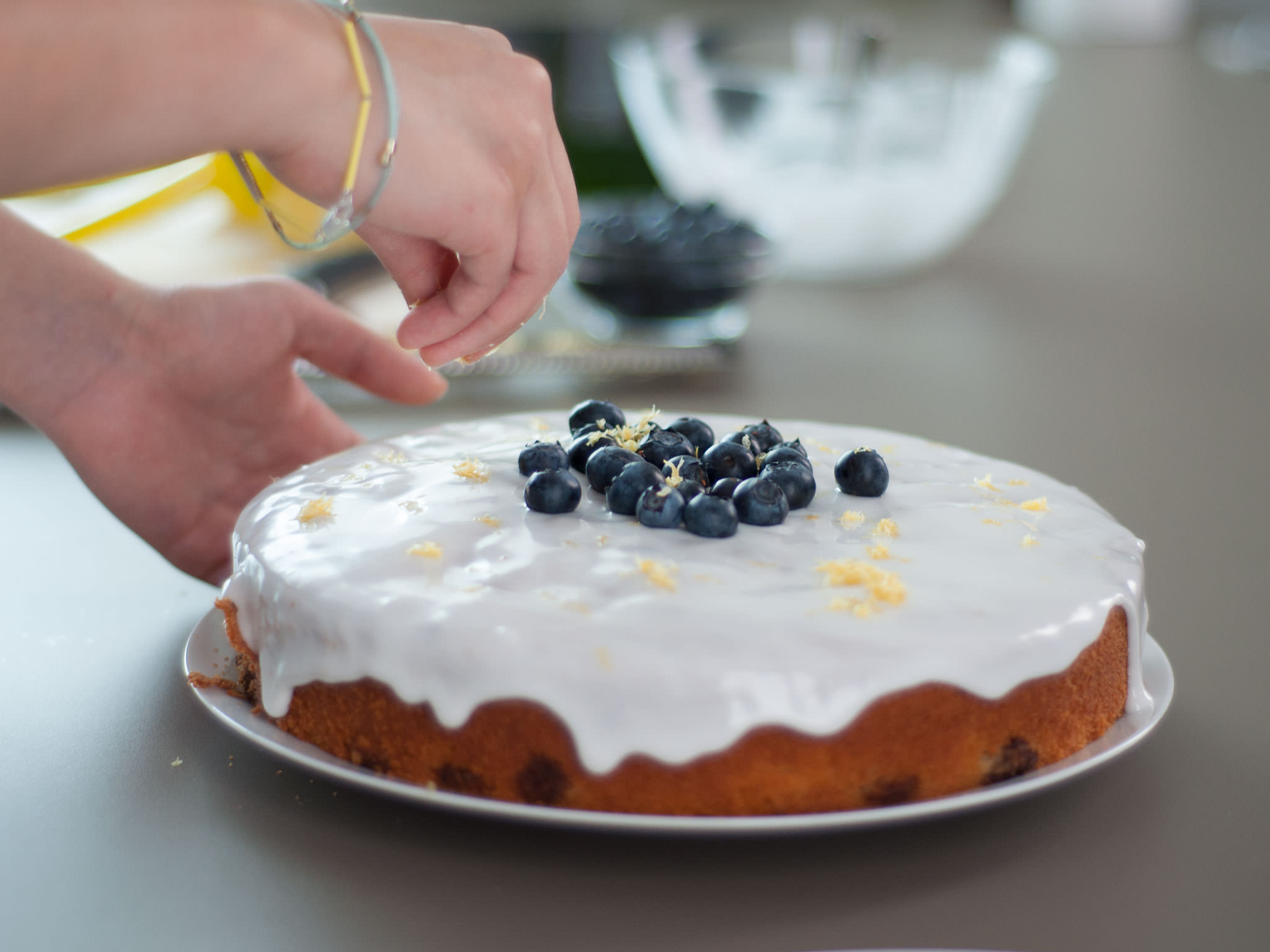 Fresh lemon cake with blueberries