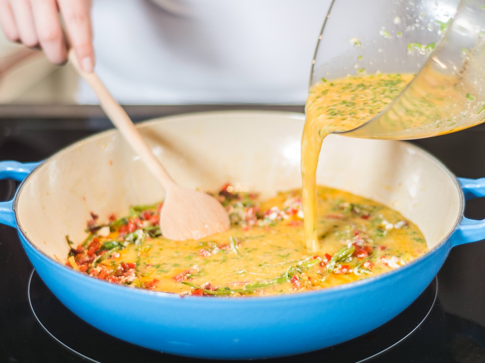 Frittata with young vegetables and goat cheese