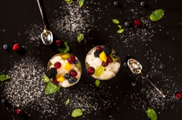 Fruit salad with basil-tarragon granita
