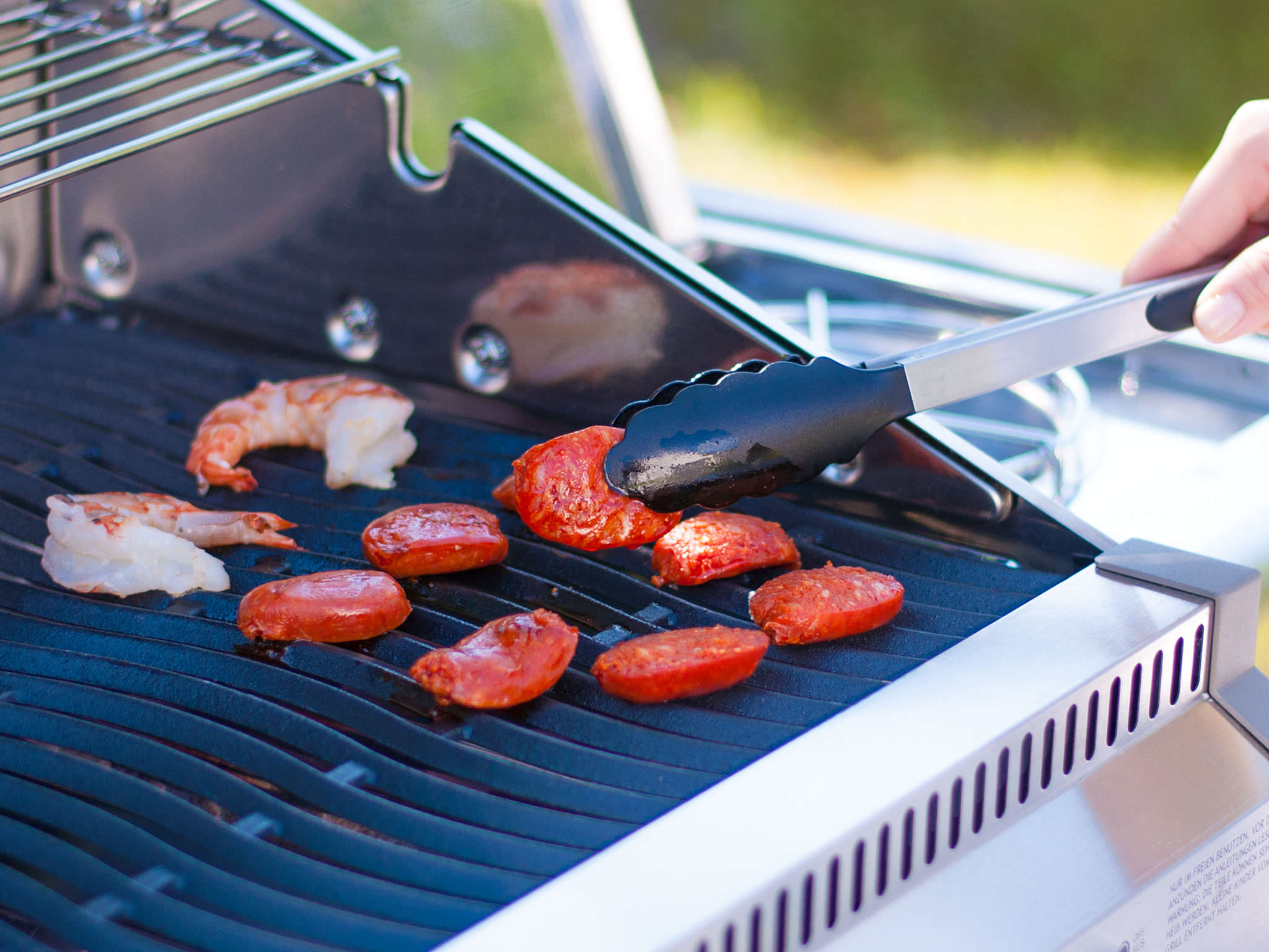 Grilled chorizo and shrimp cheeseburger