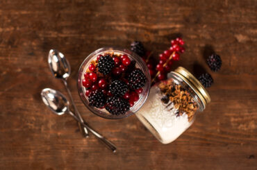 Homemade golden granola with yogurt