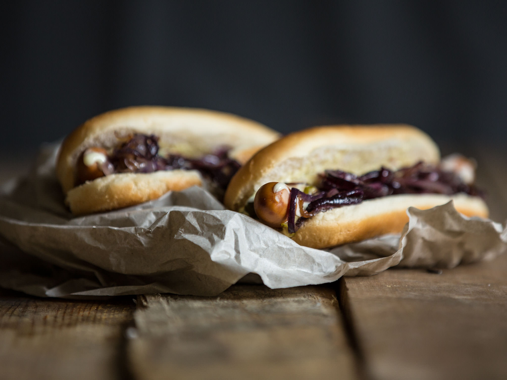 Hot dog with three toppings Hot dog with three toppings