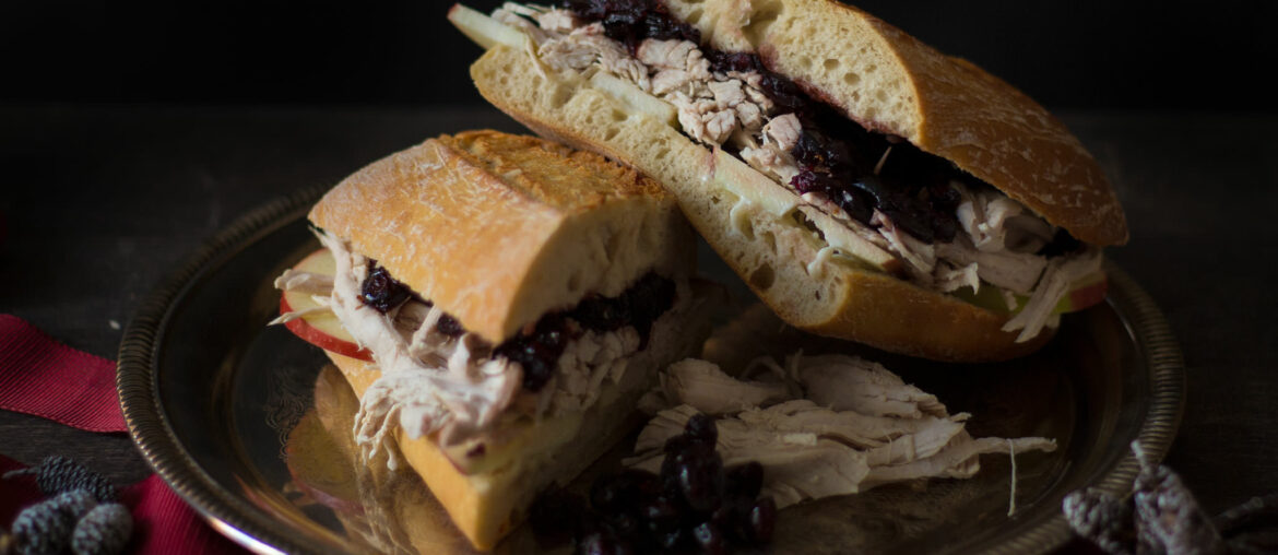 Leftover turkey sandwich with cranberry sauce