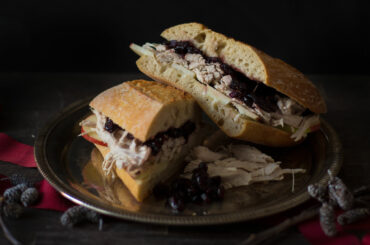 Leftover turkey sandwich with cranberry sauce