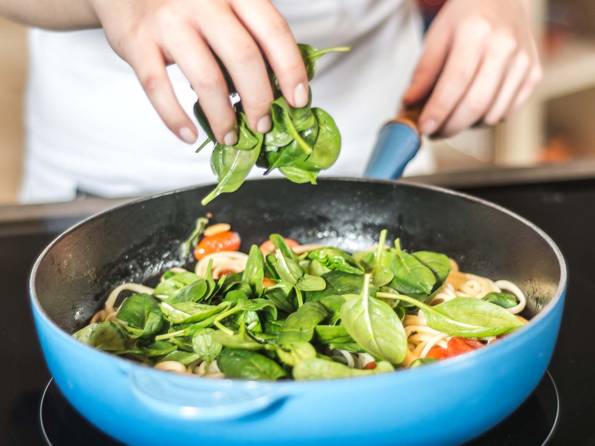 Linguine with sage butter and baby spinach