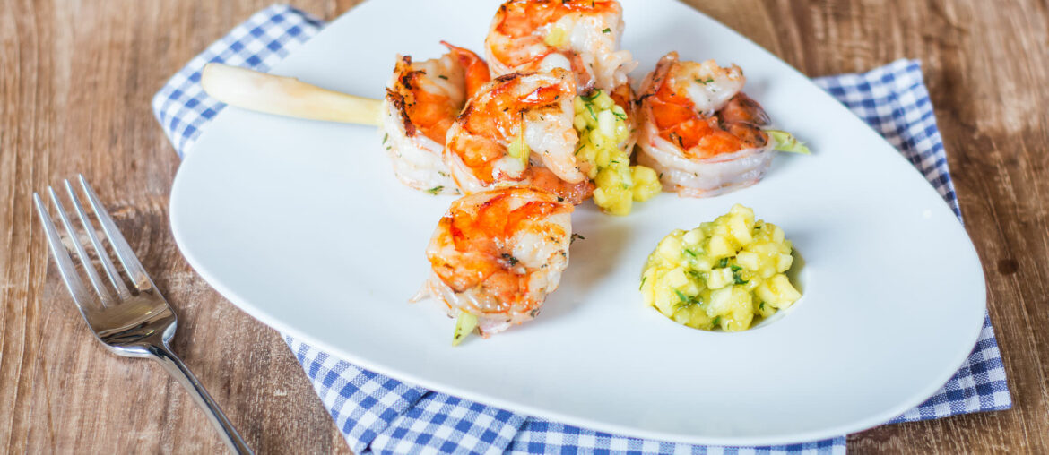 Marinated shrimp with mango salsa