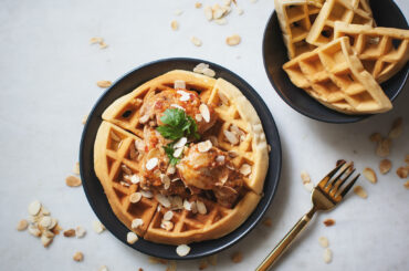 Mexican chicken with corn waffles