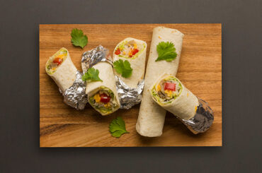 Mini oyster mushroom, cilantro, and avocado burritos