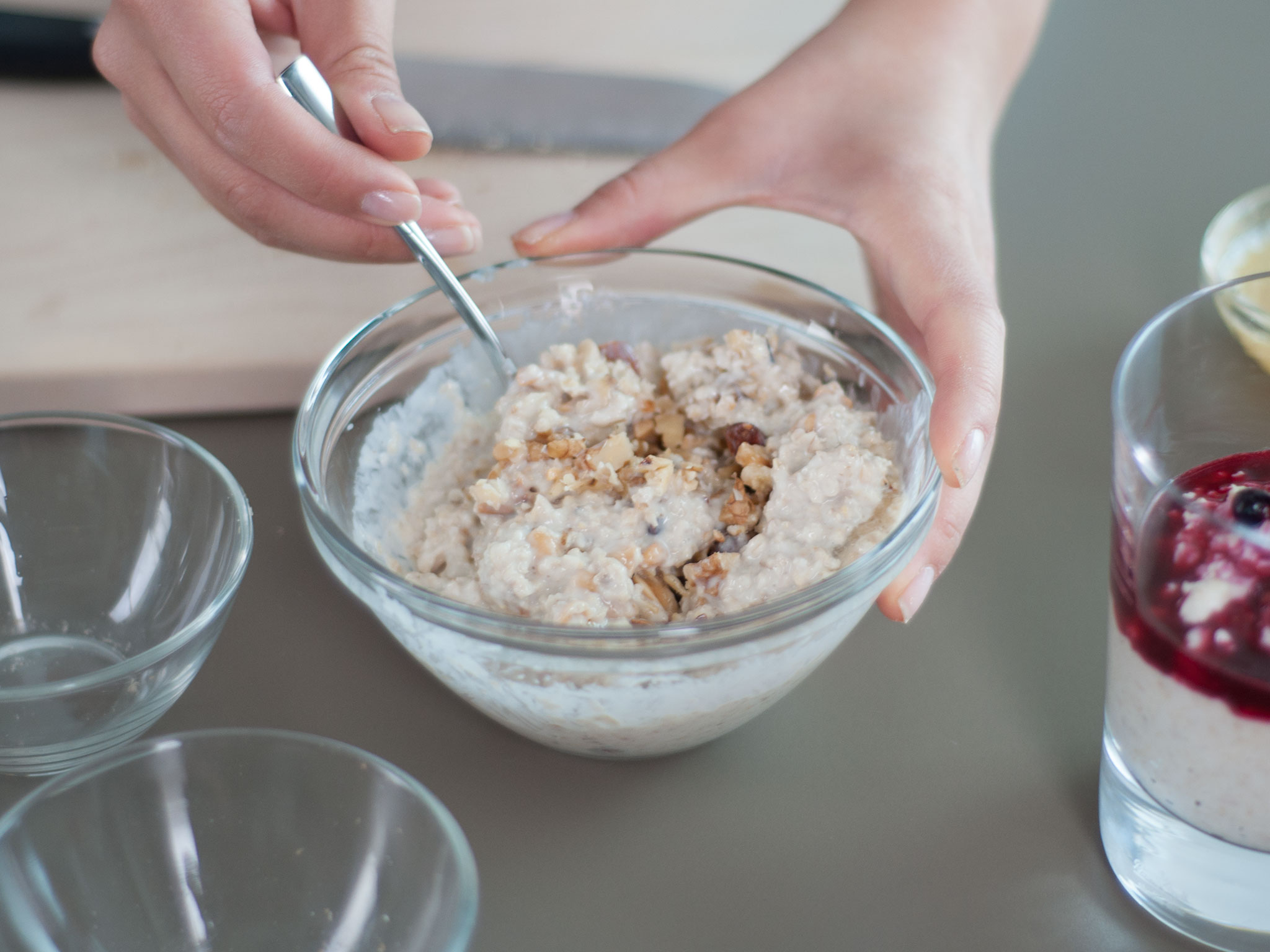 Overnight oats with three toppings