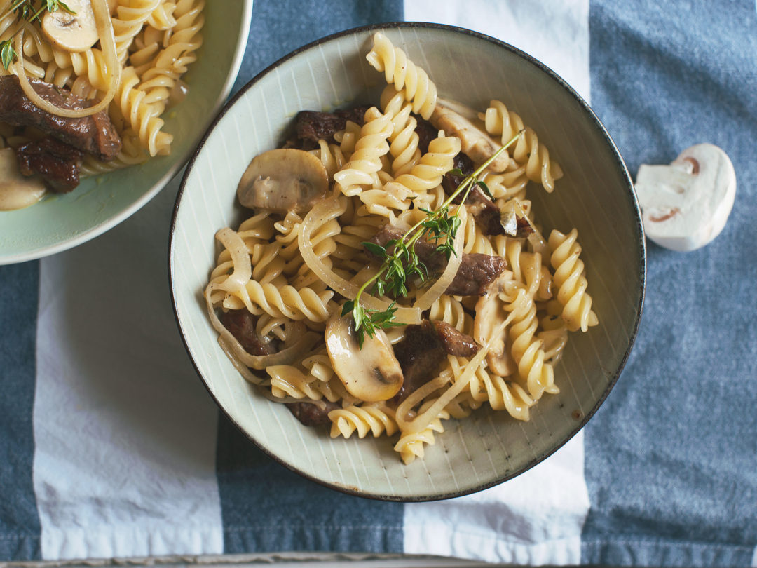 Pasta-with-strips-of-beef-and-creamy-mushrooms-6