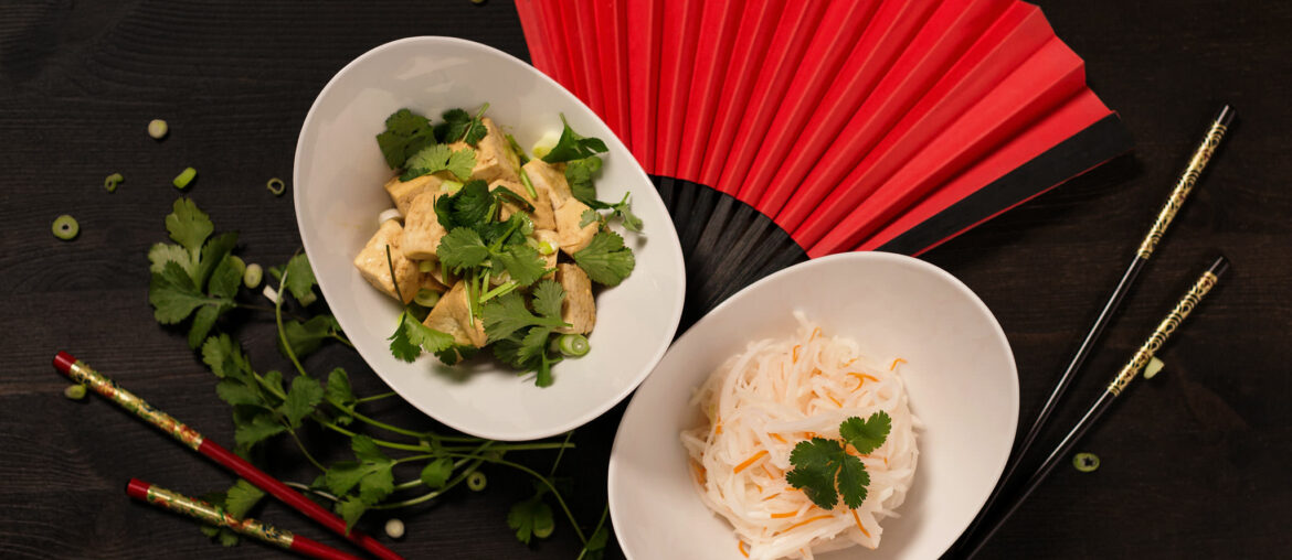 Pickled radish and warm tofu salad