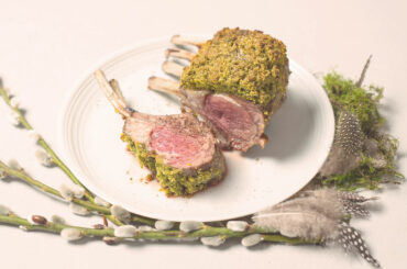 Pistachio crusted rack of lamb with rosemary polenta