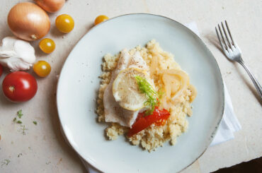 Pollock with tomatoes and fennel