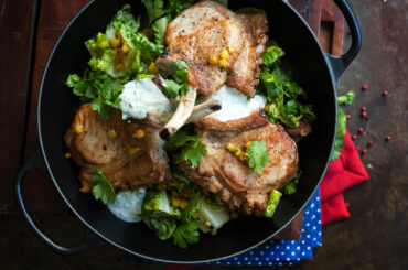 Pork chops with corn salad
