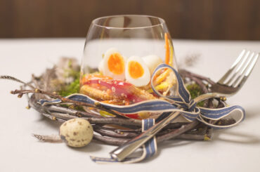 Quail eggs in a glass