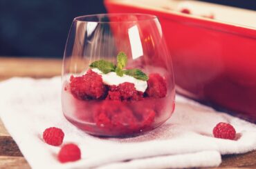 Raspberry granita with mint yogurt