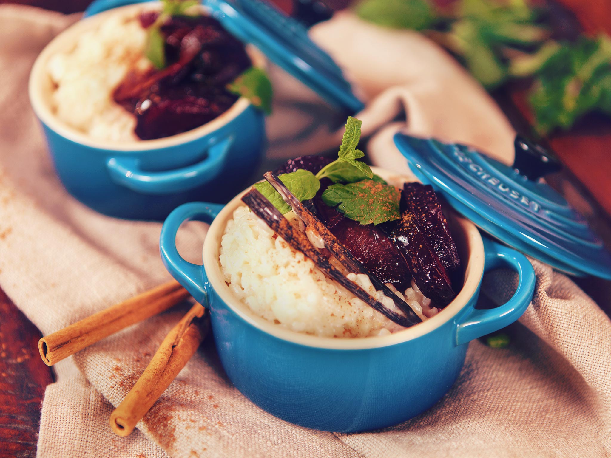 Rice pudding with baked plums Rice pudding with baked plums