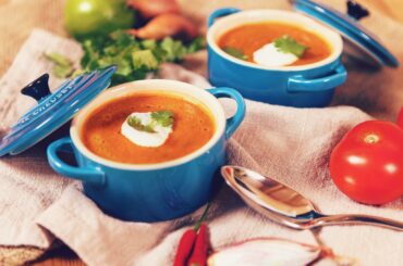 Roasted tomato soup with cilantro crema