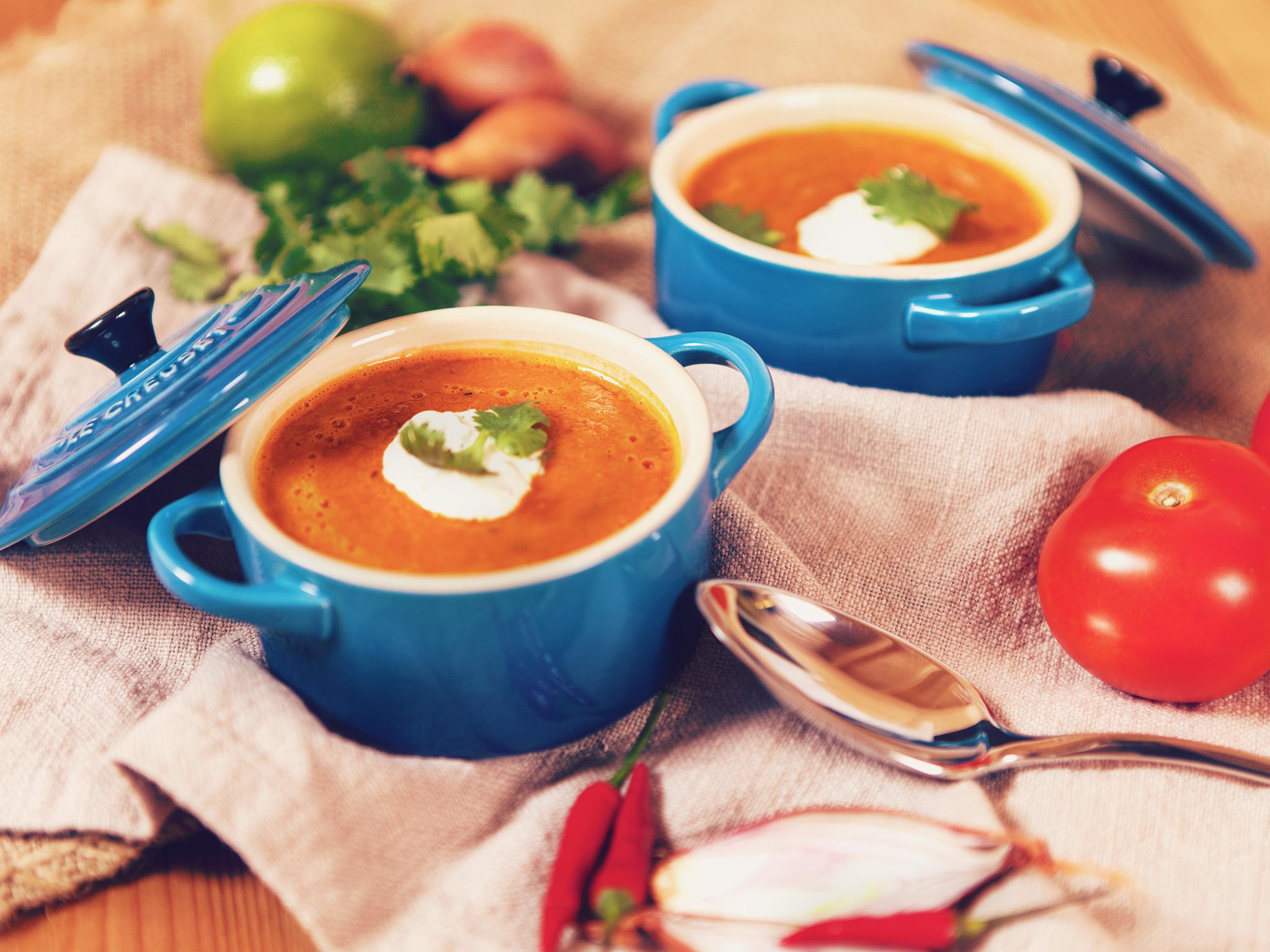 Roasted tomato soup with cilantro crema Roasted tomato soup with cilantro crema
