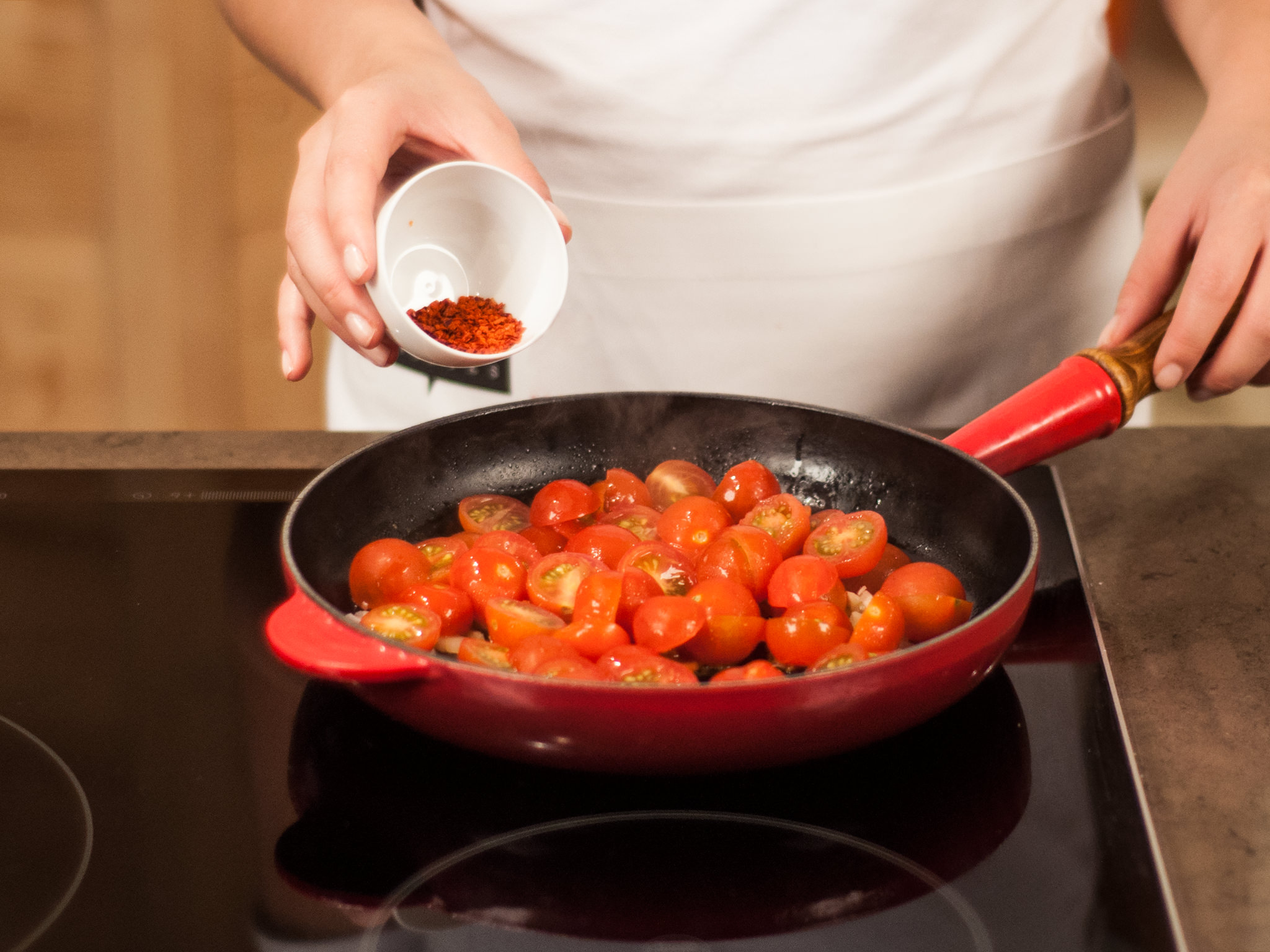 Sweet potato soup with chili tomatoes