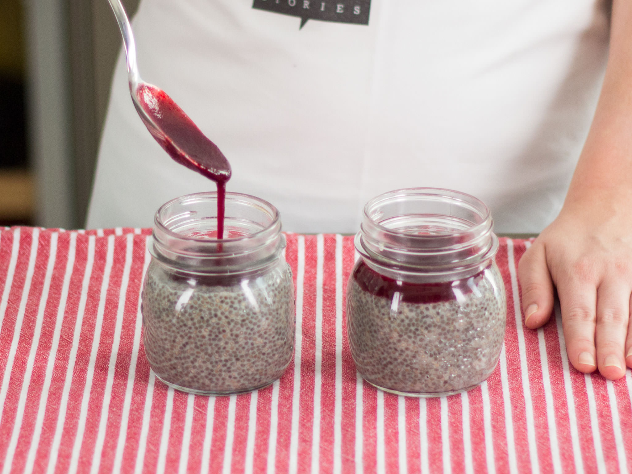 Vanilla chia pudding with warm berry sauce