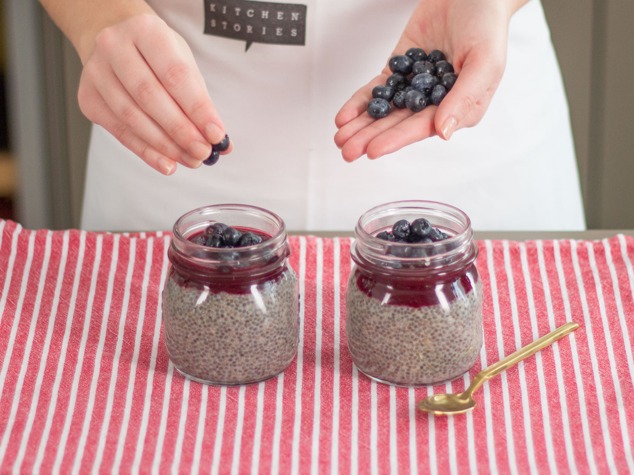 Vanilla chia pudding with warm berry sauce