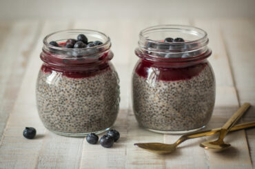 Vanilla chia pudding with warm berry sauce