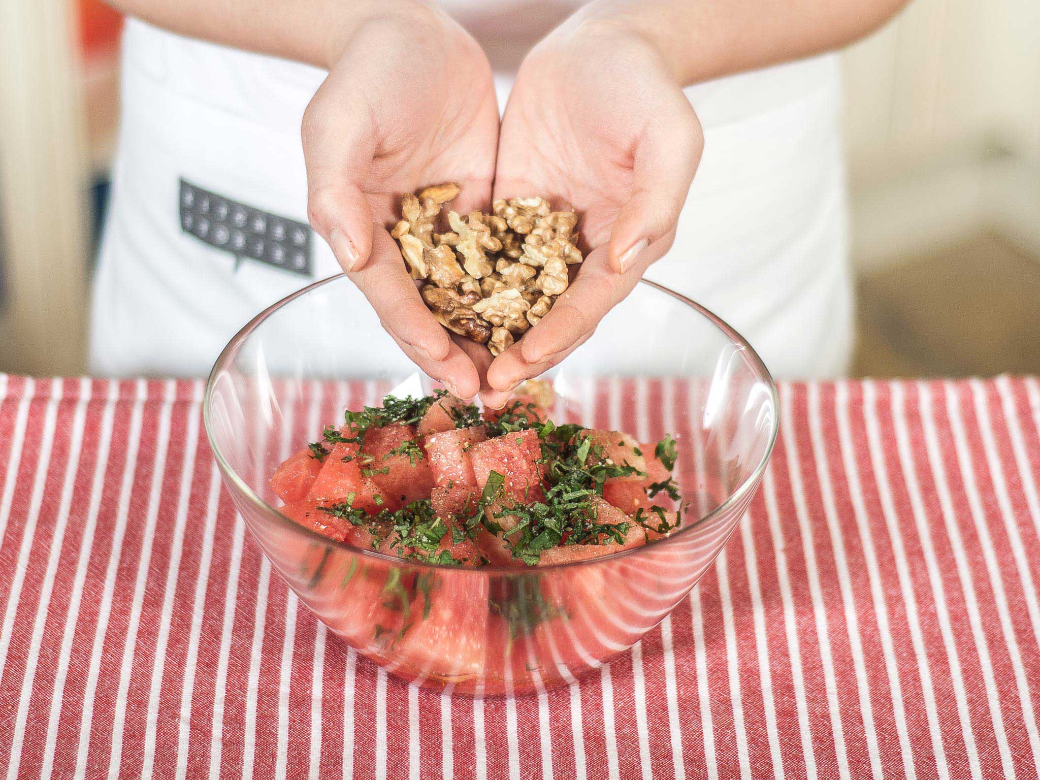Watermelon and goat cheese salad with walnuts
