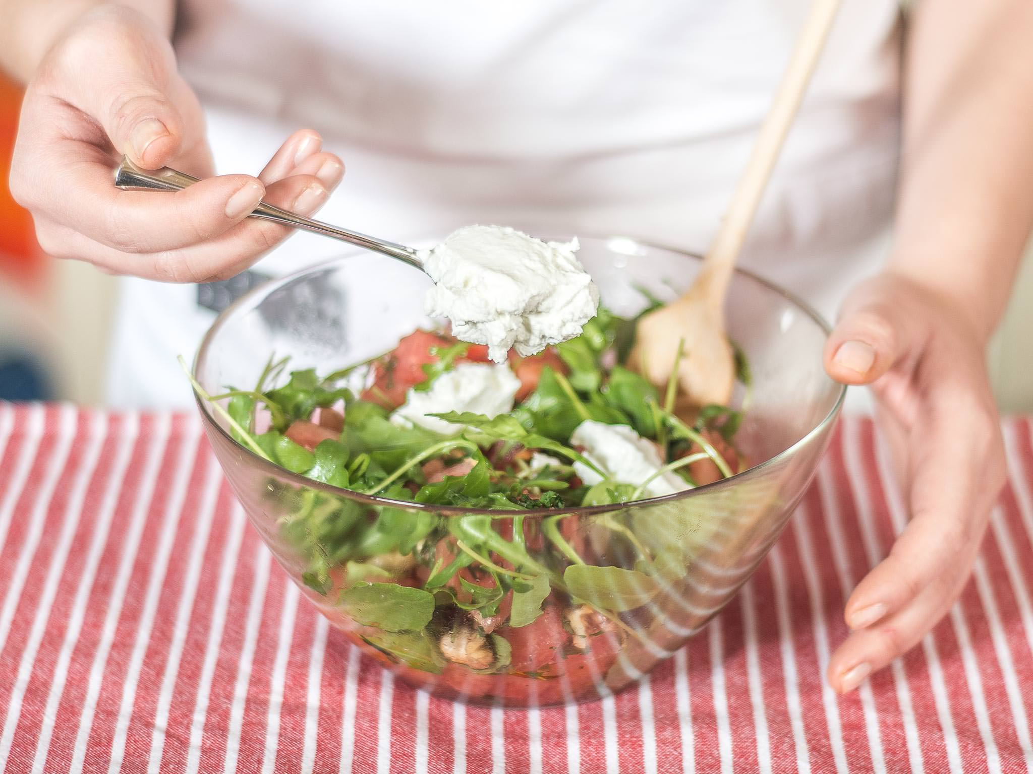 Watermelon and goat cheese salad with walnuts