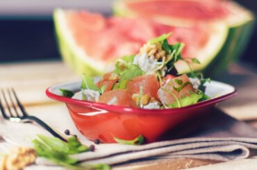 Watermelon and goat cheese salad with walnuts