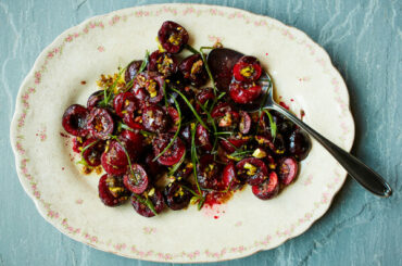 Black Cherry-Pistachio Salad With Charred Scallion Vinaigrette