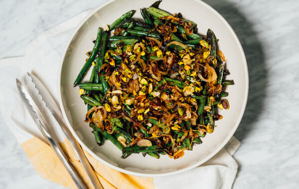 Blistered Green Beans With Shallots and Pistachios