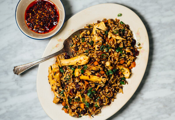 Wild Rice Dressing With Mushrooms and Chile Crisp