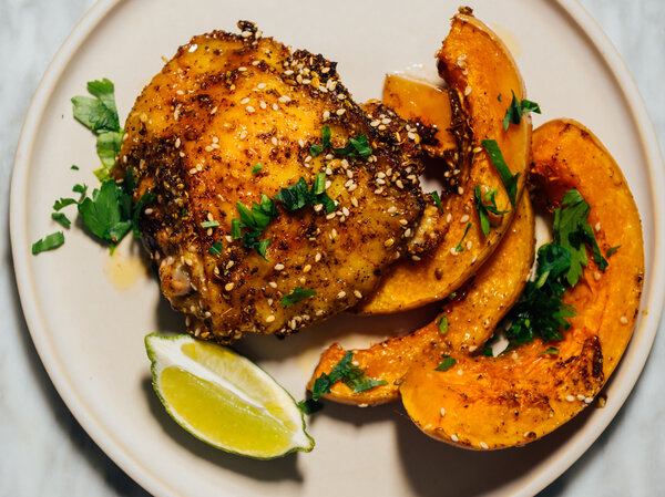Sheet-Pan Chicken With Squash, Fennel and Sesame