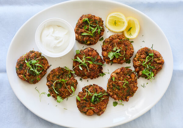 Crispy Bean Cakes With Harissa, Lemon and Herbs