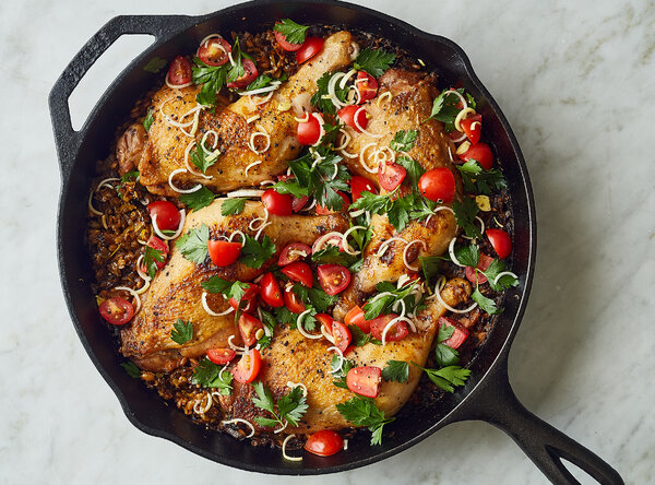 Skillet Chicken and Farro With Caramelized Leek