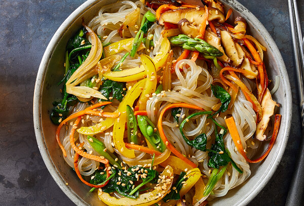 Spring Vegetable Japchae (Korean Glass Noodles)