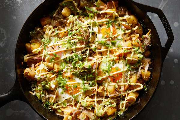 Kimchi and Potato Hash With Eggs