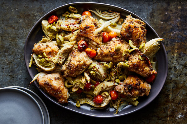 Sheet-Pan Chicken With Artichokes and Herbs