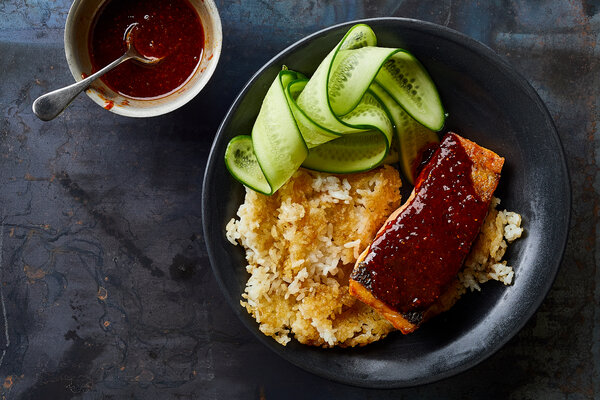 Gochugaru Salmon With Crispy Rice