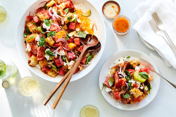 Country Panzanella With Watermelon Dressing