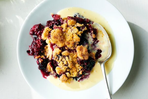 Blackberry Crisp With Cardamom Custard Sauce