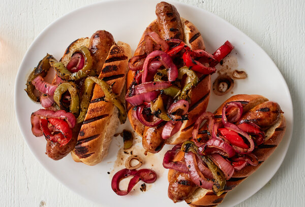 Grilled Sausages, Peppers and Onions 