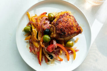 Crispy Chicken Thighs With Peppers, Capers and Olives